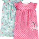 Simple Joys by Carter's 2-Pack Nightgowns Camicia da Notte, Rosa A Pallini/Verde Menta Arcobaleno, 6-7 Anni (Pacco da 2) Bambina