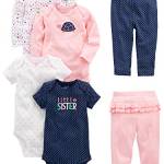 Simple Joys by Carter's Set Body (A Maniche Lunghe e Corte) e Pantaloni, 6 Pezzi Bimba, Multicolore/Cuori/Floreale/Pois/Tartaruga, 18 mesi