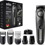 Braun Regolabarba 7 Tagliacapelli Uomo, Rifinitore Barba, 39 Impostazioni di Lunghezza, 6 Accessori, Ideale per Viso e Barba, Idea Regalo, BT7350 Nero e Grigio Metallizzato