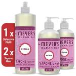 MRS MEYER'S CLEAN DAY 1 Detersivo Piatti + 2 Sapone Liquido Mani, Fragranza Peonia con Oli essenziali