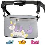 Bello it Borsa per Passeggino,Organizer Passeggino, Borsa da Passeggino Universale Dei Animati Cartoni Design, Leggera e Capiente con tracolla inclusa,Unicorno con chiusura superiore (grigio)