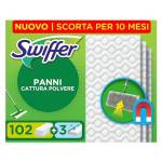 Swiffer Panni Catturapolvere, 102 Panni Microfibra Dry e 3 Panni Lavapavimenti, Panni Cattura Polvere e Sporco, Ottimo per Tutti i Tipi di Pavimenti e per i Peli di Animali, Maxi Formato