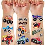 75 PCS Truck tatuaggio temporaneo per bambini, stili metallici tatuaggi per Truck festa di compleanno forniture - Auto da corsa bandiera a scacchi fiamme ruota finto tatuaggio adesivi per ragazzi