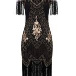 MISSCHEN Vestito Gatsby Donne 1920s Vestito Abito Anni 20 Donna Vestito da Sera Paillette Impreziosito Frange L Black Gold