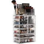 Cq Acrylic Organizer da appoggio per trucchi, 4 pezzi, design impilabile, con 10 cassetti, per cosmetici, cura della pelle, vanità, bagno, trasparente