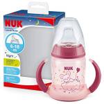 NUK First Choice+Learning Bottle Learner Cup Night | 6-18 mesi | 150 ml | Valvola anti-colica | Beccuccio a prova di perdite | Effetto luminoso | Manici ergonomici | Senza BPA | Rosa