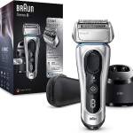 Braun Series 8, Rasoio Elettrico Barba, Tecnologia Sonica, Lame Flessibili, Custodia da Viaggio in tessuto, Massima Scorrevolezza e Comfort, Idea Regalo, 8370cc Grigio