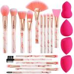 Pennelli Trucco FILY DUAIU 16 set pennelli make up professionali in marmo con 4 pezzi di spugnette per trucco per fondotinta, ombretto, labbro, set di strumenti per trucco