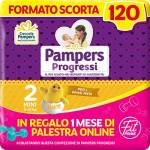 Pampers Progressi and Fit Prime Mini, Formato Scorta, 120 Pannolini, 1 Mese Di Palestra Online In Omaggio, Avana, Taglia 2, da 3 a 6 Kg, Confezione da 120