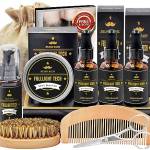 Kit Set Barba con Libero Shampoo Barba,Spazzola/Pettine/Forbici Barba,Balsamo/Olio Barba,Crescita Prodotti Barba Uomo Kit Cura