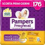 Pampers Progressi Primi Giorni, 56 Pannolini Taglia 1 (2-5 kg) e 120 Pannolini Taglia 2 (3-6 kg)