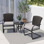 Grand patio Set da bistrot in rattan con cuscino di seduta, set di mobili da giardino per 2 sedie e 1 tavolino, resistente alle intemperie, set di conversazioni per interni ed esterni (marrone)